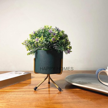 Decorative Metal Plant Pot with Tripod Stand – Dark Green Cylindrical Indoor Planter (12.5×10 cm)