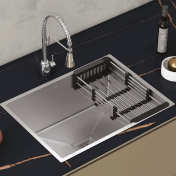 24x18x10 Inch Modular Kitchen Sink – Matte Satin Finish 304 Stainless Steel with Nanocoated Undercoating, Square Coupling & Metal Fruit Basket (7-Year Warranty)