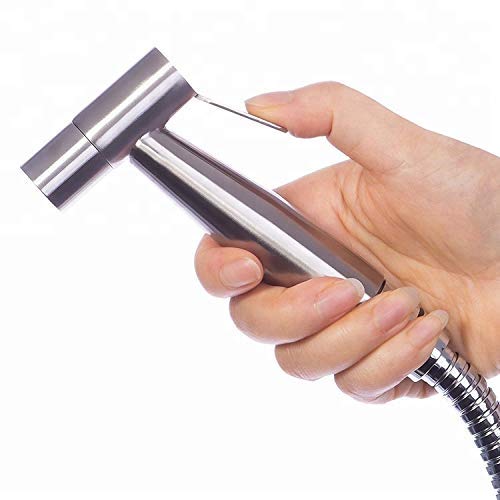 Stainless Steel Heavy-Duty Brass Health Faucet with 304 Ultra Flexible Shower Hose – Silver Brushed Finish (Includes 1m Chain)